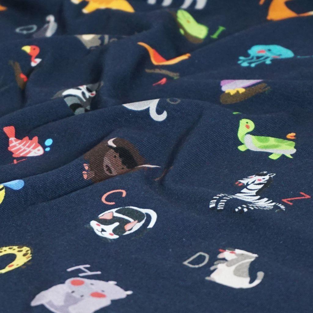 Baumwolljersey Tiere Alphabet Buchstaben ABC